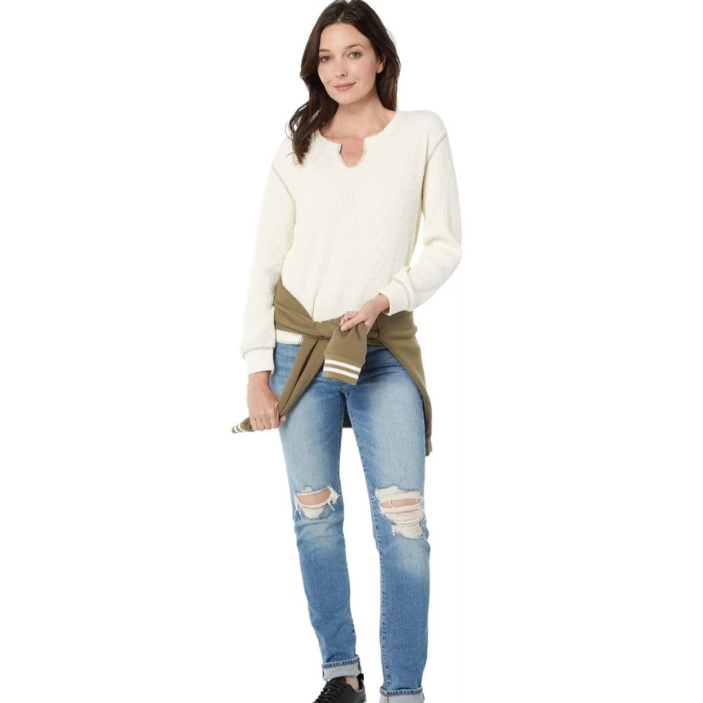 NWT Madewell Waffle Split-Neck Crop Tee, Cream, XS - Picture 4 of 5